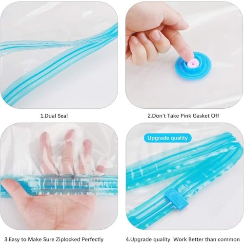 Vacuum Storage Bags for Clothes with Hand Pump – 5- Pack Space Saver Bags for Travel