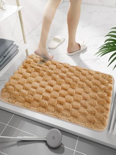 Bathroom Mat | Anti Slip, Anti Skid Mat for Bathroom Floor | Soft, Washable, Water Absorbent, Quick Dry, Non Slippery Bath Rug Large Size (60x40 cm) (Check Brown)