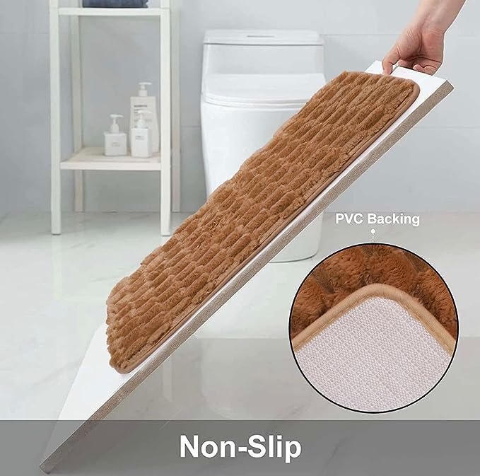 Bathroom Mat | Anti Slip, Anti Skid Mat for Bathroom Floor | Soft, Washable, Water Absorbent, Quick Dry, Non Slippery Bath Rug Large Size (60x40 cm) (Check Brown)