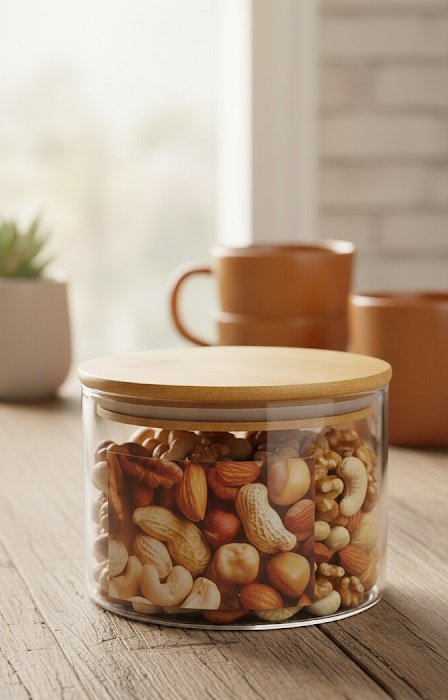 WOODEN LID JAR ROUND 500ML  (pack of 2)