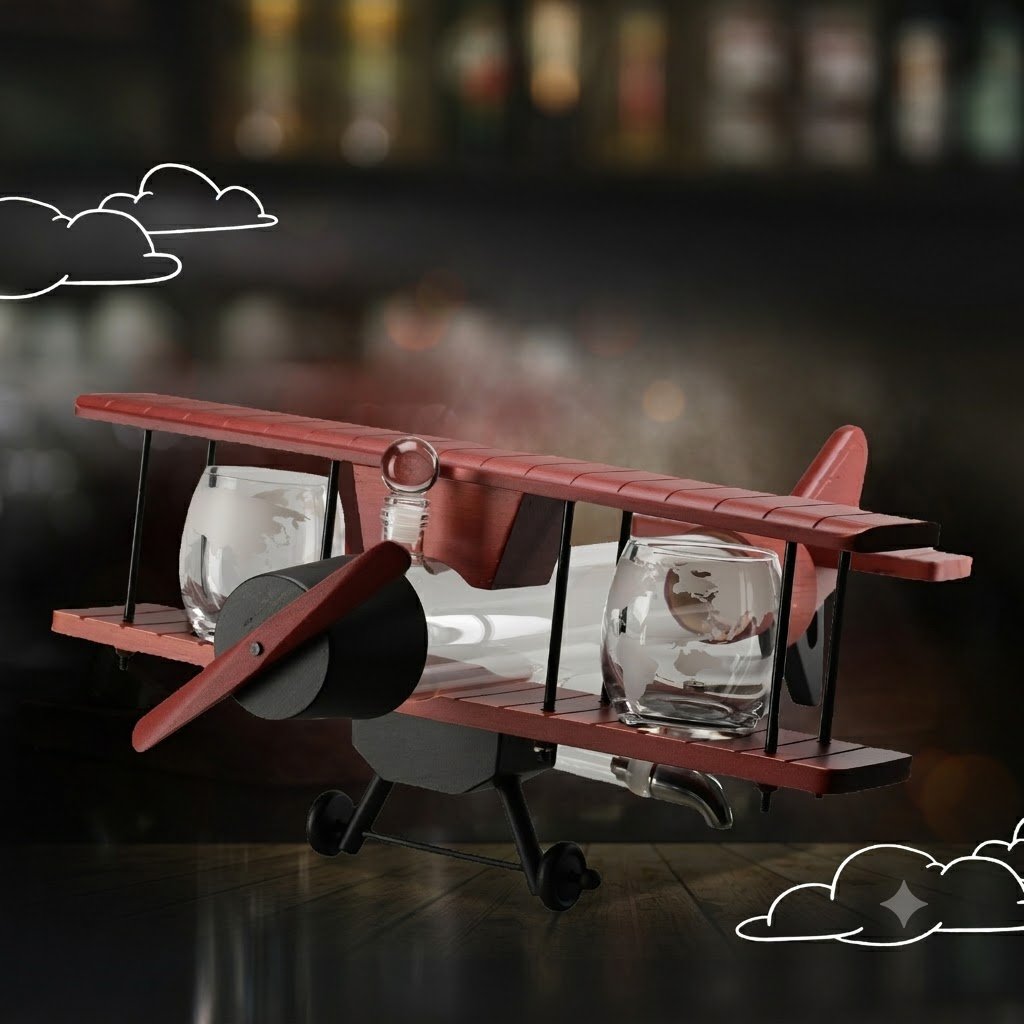 AIRPLANE DECANTER SET OF 2 GLASSES  23292 / XZG-046