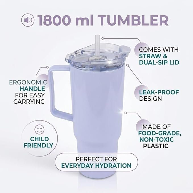 1800ML PLASTIC TUMBLER WITH HANDEL & LID
