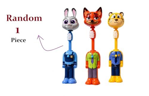 Kids Rabbit Character Toothbrush with Soft Bristles and Protective Cap, (1 pcs Piece Random Zootopia)