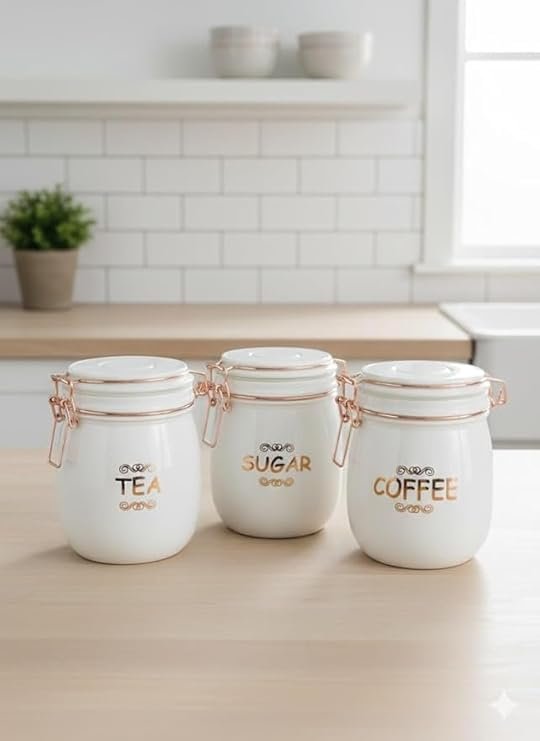 Tea, Coffee &amp; Sugar Storage Container | 3 PCS (SWING CAP WHITE COLOUR 860ML 3PCS SET)