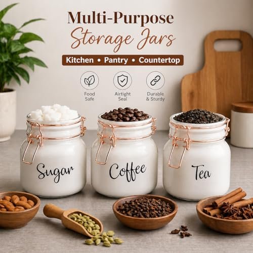 Tea, Coffee &amp; Sugar Storage Container | 3 PCS (SWING CAP WHITE COLOUR 860ML 3PCS SET)