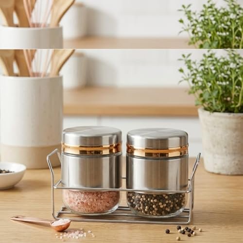 400ML Stainless Steel Spice Jar Set with Stand (Set of 2)