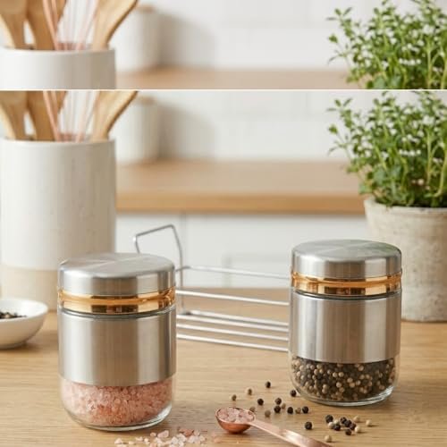400ML Stainless Steel Spice Jar Set with Stand (Set of 2)