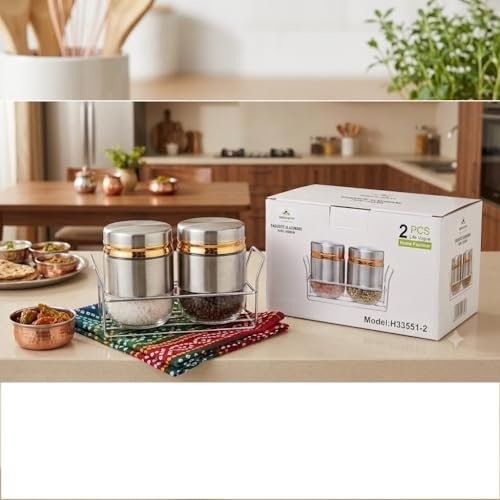 400ML Stainless Steel Spice Jar Set with Stand (Set of 2)